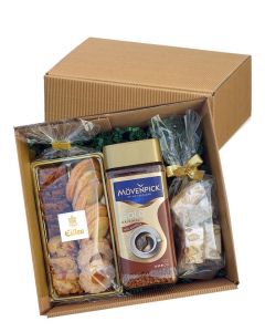 Geschenkbox GOLD mit Instantkaffee, Gebäck und Honig-Mandel Nougat